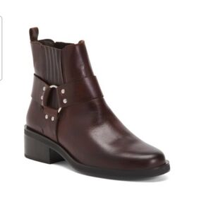 Cruza Deep Brown Ankle Boots with Elastic Panels and Low Stacked Heel Sz 39/8.5